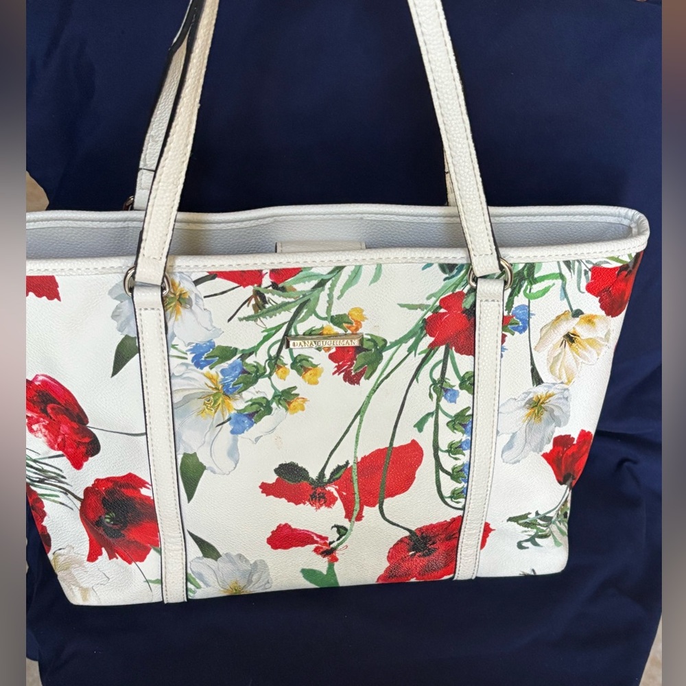 Dana Buchman Red and White Floral Tote Bag